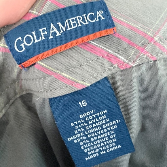 Golf America Skort Plaid Argyle Gray Pink Lime Green Sporty Cotton Stretch Sz 16 - Picture 2 of 14